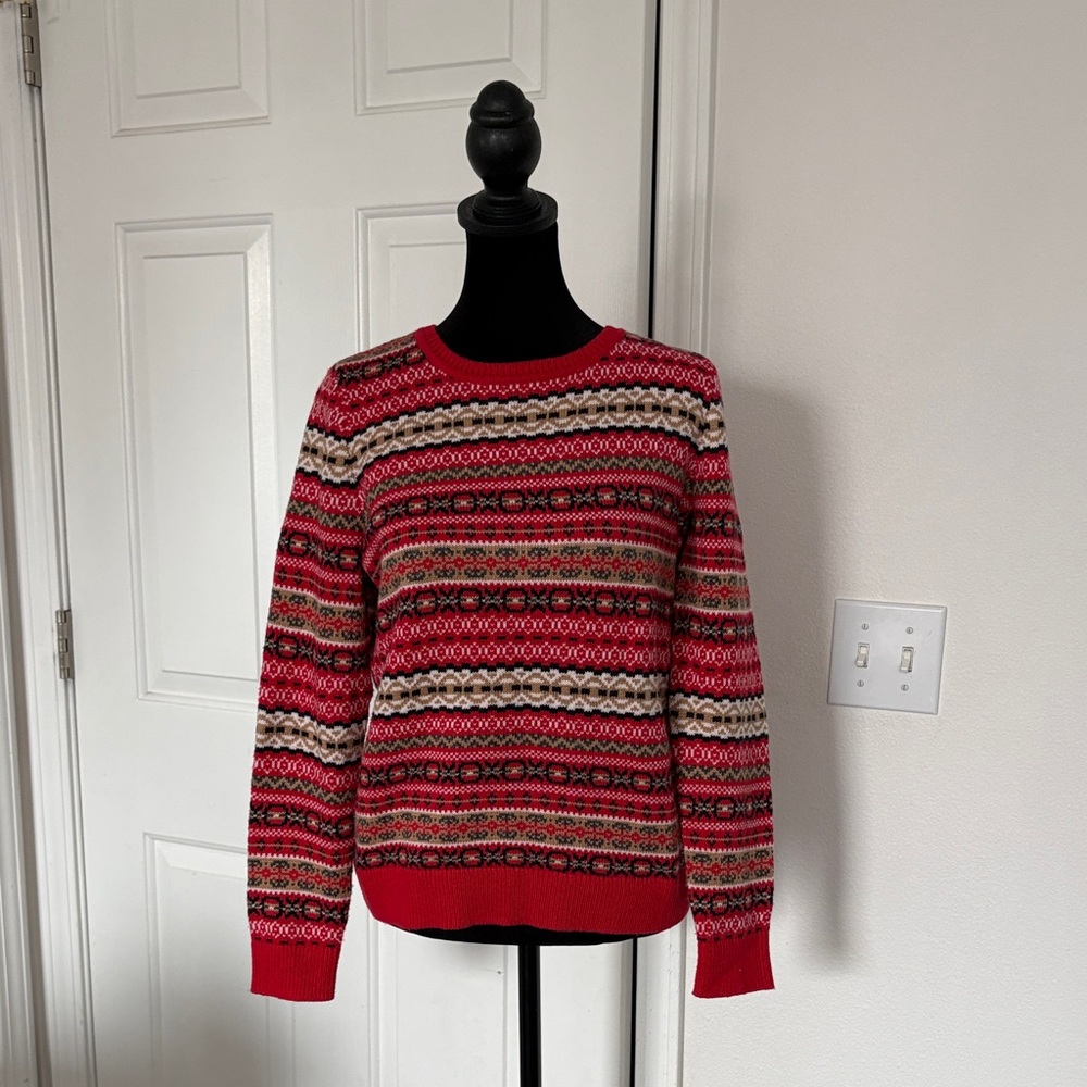 Talbots Red Snowflake Fair Isle Crewneck Sweater